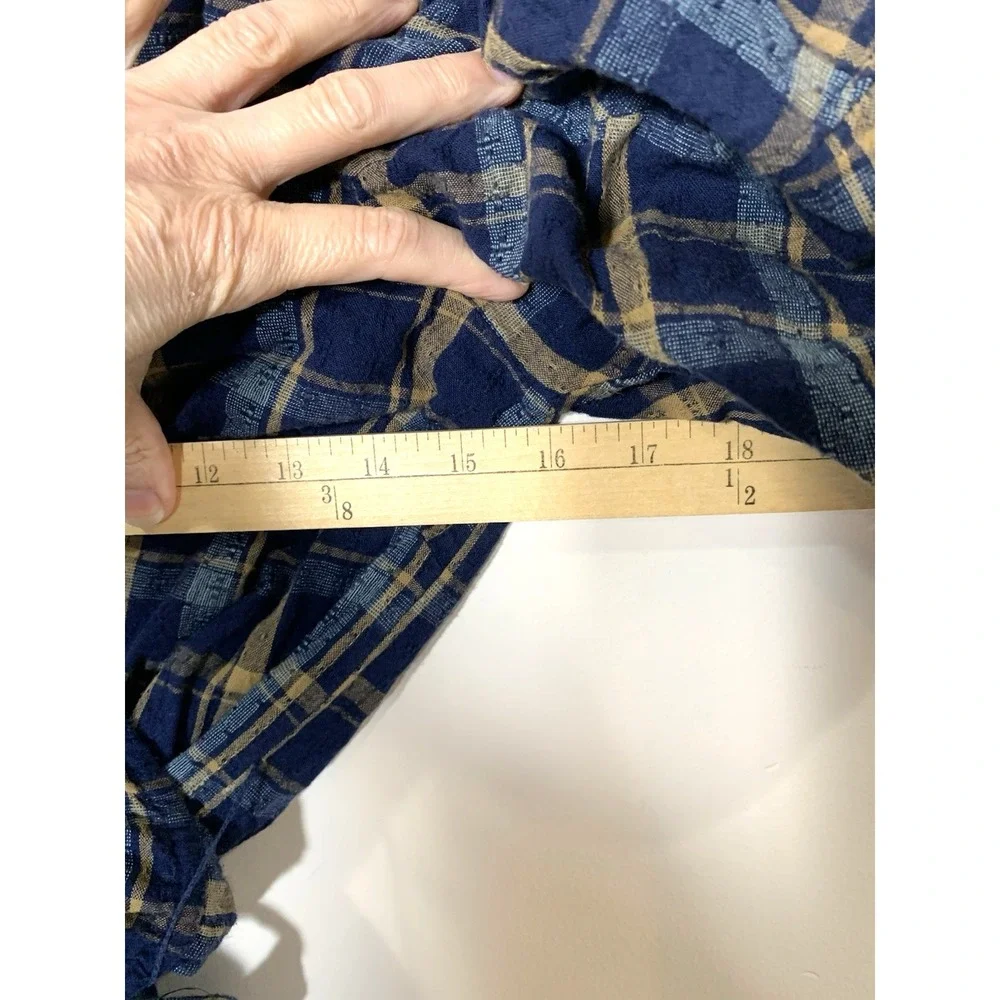 Madewell Sweetheart Wrap Top Womens XS Plaid Navy Blue Cotton Milkmaid Cottage‎